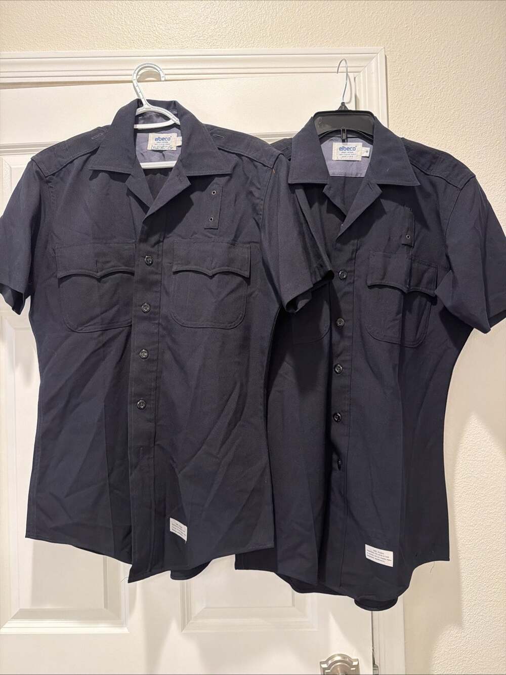 2 Elbeco Police Security Uniform Shirt Men 16 Black Wool Short Sleeve Collared L